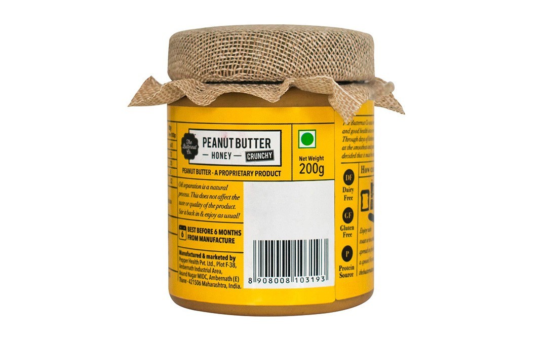 The Butternut Co. Peanut Butter - Honey, Crunchy   Glass Jar  200 grams